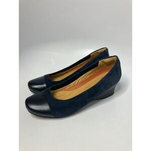 Clarks unstructured navy blue suede wedge pumps women's size 10 professional